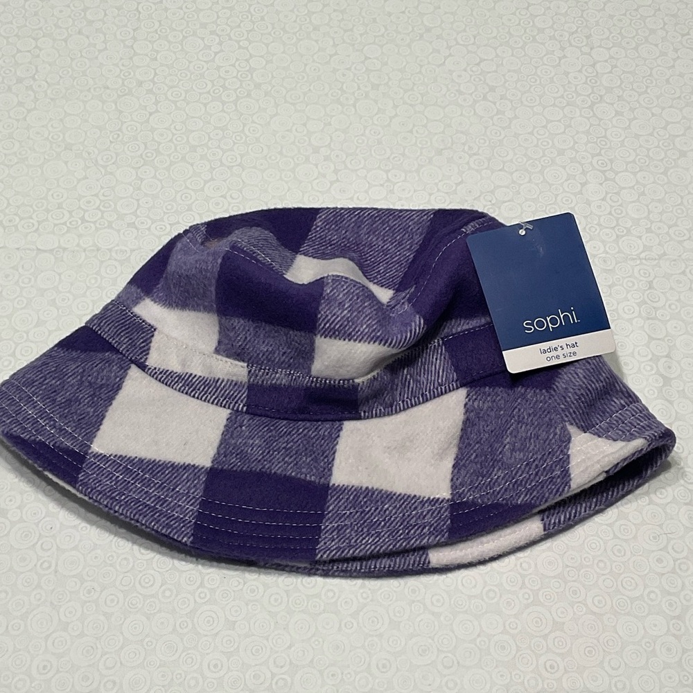 Purple and White Plaid Flannel Bucket Hat